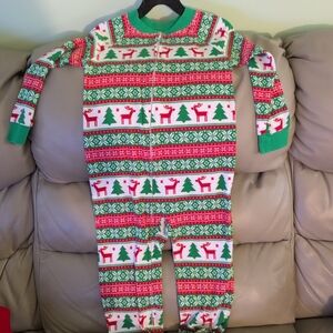Festive Sara's Prints 4t Red and Green Sweater And Reindeer Holiday Footie PJ.